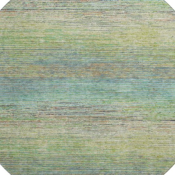 HomeRoots 8' X 8' Artichoke Green, Blue & Copper Striped Washable Rug with UV Protection for High-Traffic Areas 692604