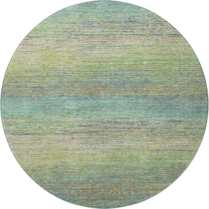 HomeRoots 8' X 8' Artichoke Green, Blue & Copper Striped Washable Rug with UV Protection for High-Traffic Areas 692604
