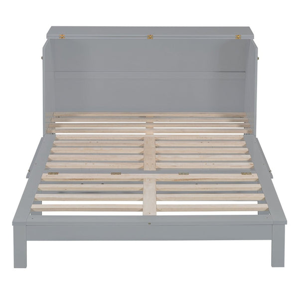 English Elm Queen Murphy Wall Bed with Usb Ports Storage Drawers and Cabinet Style Panel Front Gray N708S00010E