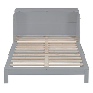 English Elm Queen Murphy Wall Bed with Usb Ports Storage Drawers and Cabinet Style Panel Front Gray N708S00010E-1
