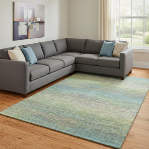 HomeRoots 8' Artichoke Green, Blue & Copper Striped Washable Area Rug with UV Protection for High-Traffic Spaces 692605