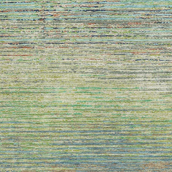 HomeRoots 8' Artichoke Green, Blue & Copper Striped Washable Area Rug with UV Protection for High-Traffic Spaces 692605