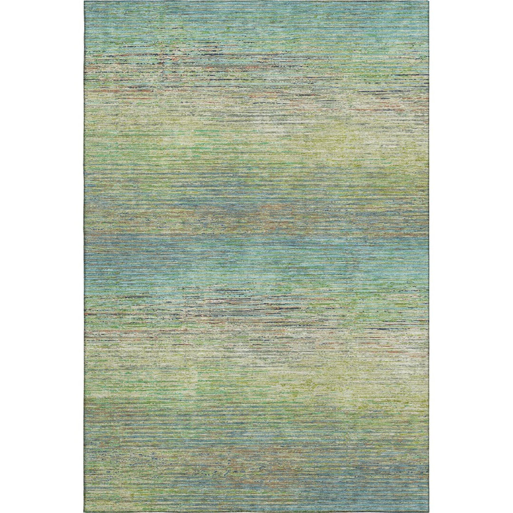 HomeRoots 9' X 12' Striped Area Rug in Artichoke Green, Blue & Copper - Washable, UV-Protected, Durable Design 692606