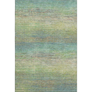 HomeRoots 9' X 12' Striped Area Rug in Artichoke Green, Blue & Copper - Washable, UV-Protected, Durable Design 692606