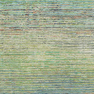 HomeRoots 9' X 12' Striped Area Rug in Artichoke Green, Blue & Copper - Washable, UV-Protected, Durable Design 692606