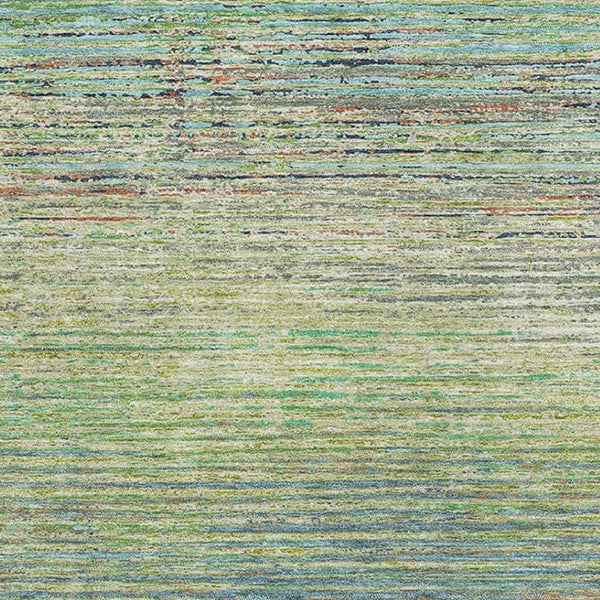 HomeRoots 9' X 12' Striped Area Rug in Artichoke Green, Blue & Copper - Washable, UV-Protected, Durable Design 692606