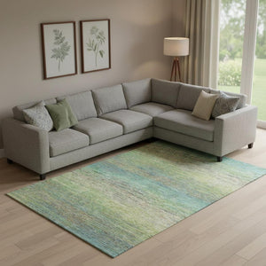 HomeRoots 10' Artichoke Green, Blue & Copper Striped Washable Area Rug with UV Protection for Busy Homes 692607