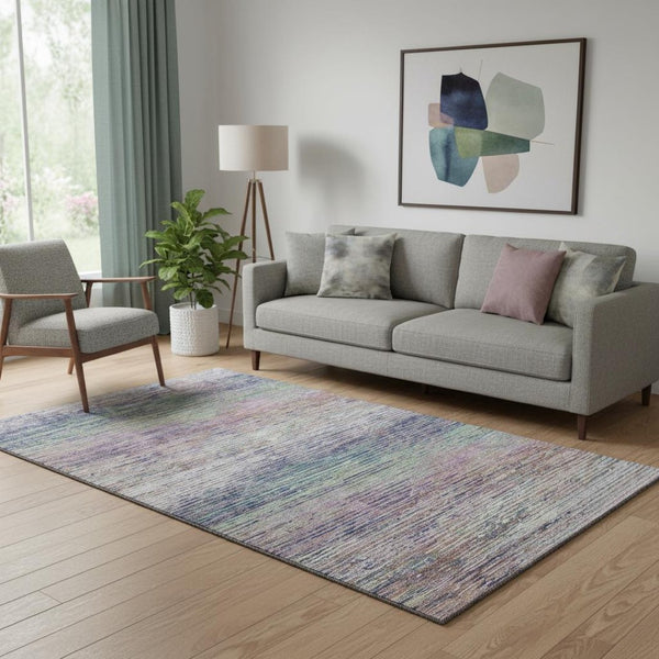 HomeRoots 5' X 8' Blush Blue & Ivory Striped Washable Area Rug with UV Protection for Modern Homes & Spaces 692609