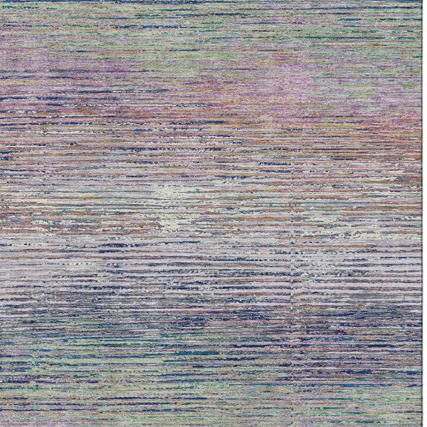 HomeRoots 5' X 8' Blush Blue & Ivory Striped Washable Area Rug with UV Protection for Modern Homes & Spaces 692609