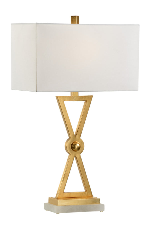 Chelsea House Regiment Gold Leaf Table Lamp With Alabaster Base — Sculptural X Iron Stem, Elegant Ambient Light 69261