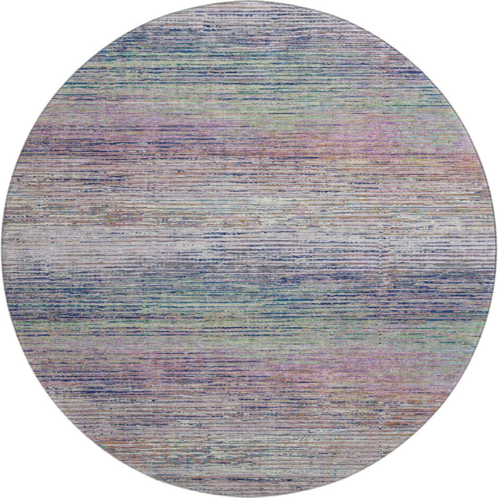 HomeRoots 8' Round Washable Blush Blue and Ivory Striped Rug with UV Protection - Stylish, Durable, Easy Care 692610