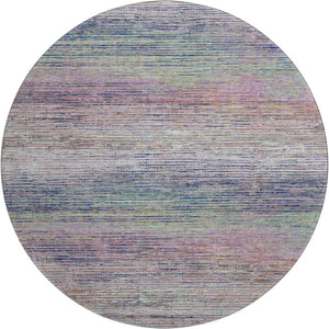 HomeRoots 8' Round Washable Blush Blue and Ivory Striped Rug with UV Protection - Stylish, Durable, Easy Care 692610