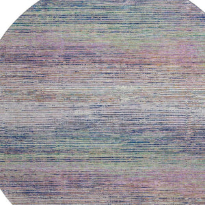 HomeRoots 8' Round Washable Blush Blue and Ivory Striped Rug with UV Protection - Stylish, Durable, Easy Care 692610