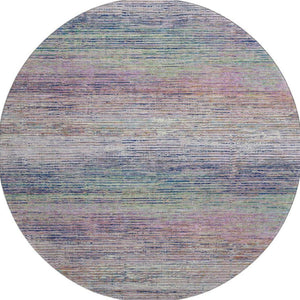 HomeRoots 8' Round Washable Blush Blue and Ivory Striped Rug with UV Protection - Stylish, Durable, Easy Care 692610