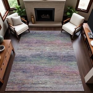 HomeRoots 8' Blush Blue and Ivory Striped Area Rug - Washable, UV-Protected, Stain-Resistant, Durable Design 692611