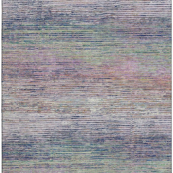 HomeRoots 8' Blush Blue and Ivory Striped Area Rug - Washable, UV-Protected, Stain-Resistant, Durable Design 692611