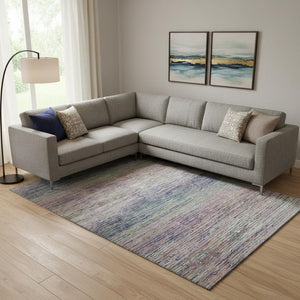 HomeRoots 9' X 12' Stylish Blush Blue and Ivory Striped Washable Area Rug with UV Protection for Homes 692612