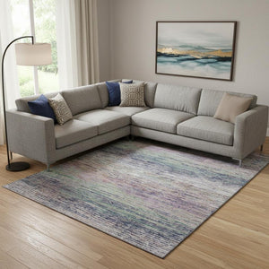 HomeRoots 10' X 14' Blush Blue & Ivory Striped Area Rug - Washable, UV Protected, Durable for Family Spaces 692613