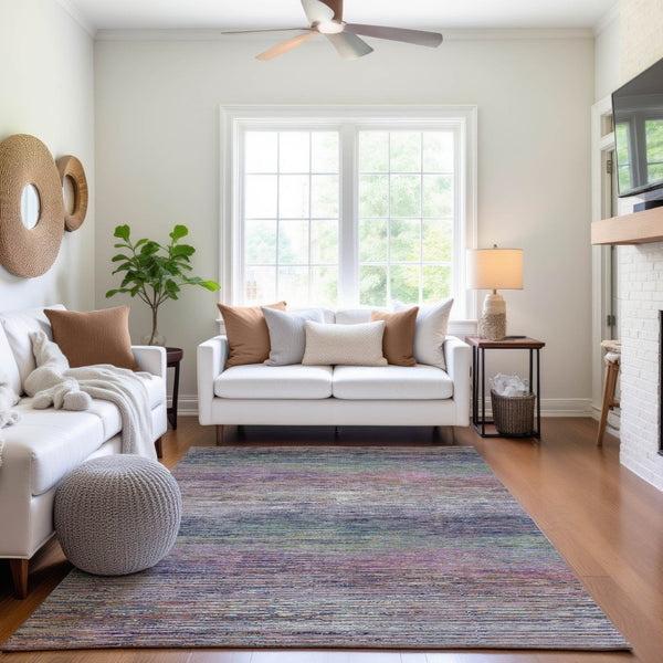 HomeRoots 10' X 14' Blush Blue & Ivory Striped Area Rug - Washable, UV Protected, Durable for Family Spaces 692613