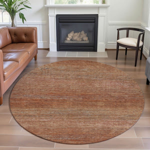HomeRoots 8' Stylish Copper Ivory Gray Striped Washable Round Rug — UV Resistant, Easy Care for Family Life 692616