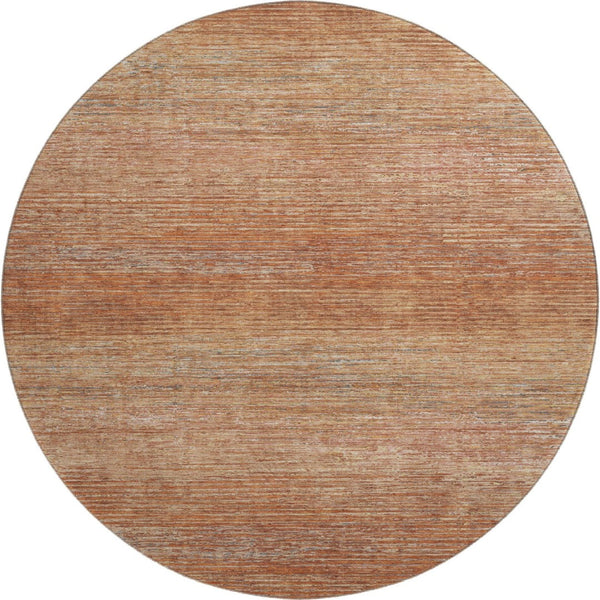 HomeRoots 8' Stylish Copper Ivory Gray Striped Washable Round Rug — UV Resistant, Easy Care for Family Life 692616