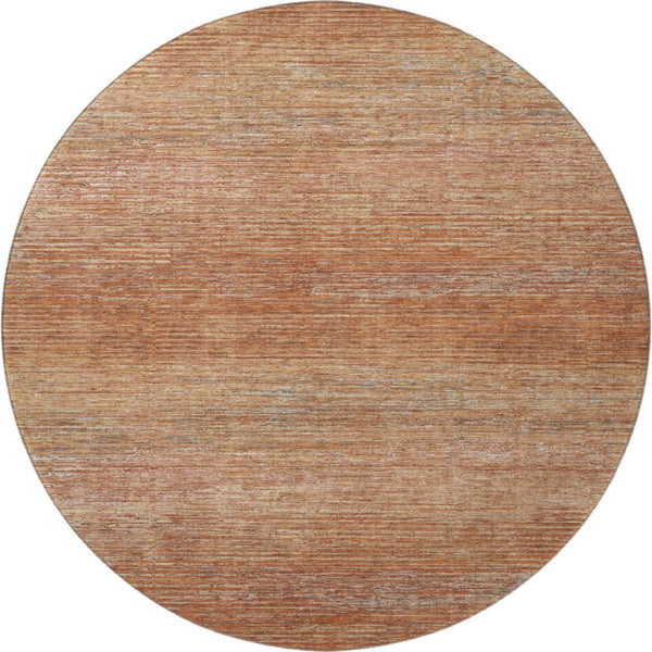 HomeRoots 8' Stylish Copper Ivory Gray Striped Washable Round Rug — UV Resistant, Easy Care for Family Life 692616
