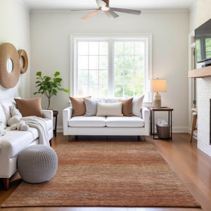 HomeRoots 9' X 12' Stylish Copper Ivory & Gray Striped Washable Area Rug with UV Protection for Any Space 692618