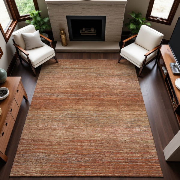 HomeRoots 10' X 14' Stylish Copper, Ivory & Gray Striped Washable Area Rug with UV Protection for Homes 692619