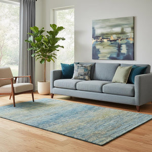 HomeRoots 5' X 8' Denim Blue & Olive Green Striped Washable Area Rug - UV Protected, Durable & Stylish Design 692621