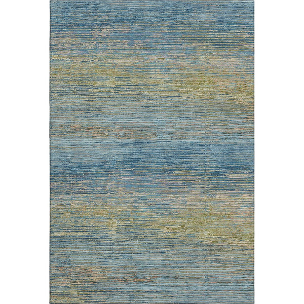 HomeRoots 5' X 8' Denim Blue & Olive Green Striped Washable Area Rug - UV Protected, Durable & Stylish Design 692621