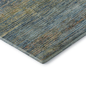 HomeRoots 5' X 8' Denim Blue & Olive Green Striped Washable Area Rug - UV Protected, Durable & Stylish Design 692621