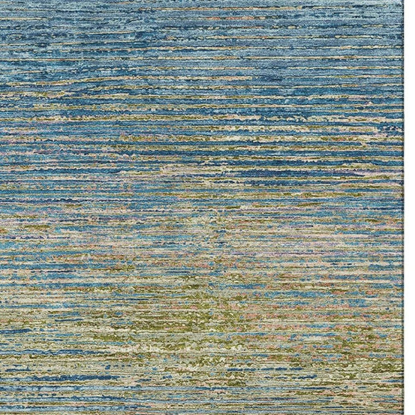 HomeRoots 5' X 8' Denim Blue & Olive Green Striped Washable Area Rug - UV Protected, Durable & Stylish Design 692621