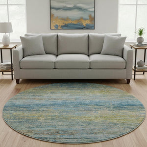 HomeRoots 8' X 8' Striped Round Rug in Denim Blue & Olive Green - Durable, Washable, UV Protected for Homes 692622