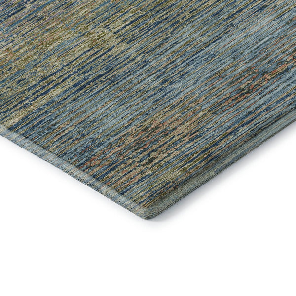 HomeRoots 8' X 8' Striped Round Rug in Denim Blue & Olive Green - Durable, Washable, UV Protected for Homes 692622