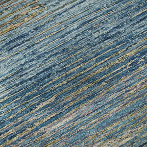 HomeRoots 8' X 8' Striped Round Rug in Denim Blue & Olive Green - Durable, Washable, UV Protected for Homes 692622