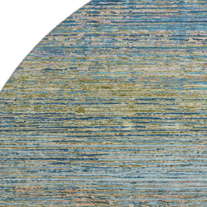 HomeRoots 8' X 8' Striped Round Rug in Denim Blue & Olive Green - Durable, Washable, UV Protected for Homes 692622