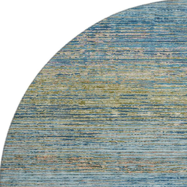 HomeRoots 8' X 8' Striped Round Rug in Denim Blue & Olive Green - Durable, Washable, UV Protected for Homes 692622