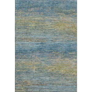 HomeRoots 8' Stylish Denim Blue and Olive Green Striped Washable Area Rug with Non-Slip Backing & UV Defense 692623