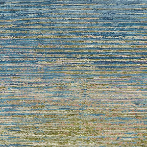 HomeRoots 8' Stylish Denim Blue and Olive Green Striped Washable Area Rug with Non-Slip Backing & UV Defense 692623