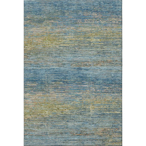 HomeRoots 8' Stylish Denim Blue and Olive Green Striped Washable Area Rug with Non-Slip Backing & UV Defense 692623