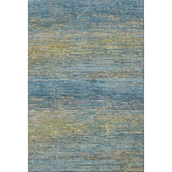 HomeRoots 9' X 12' Denim Blue & Olive Green Striped Washable Area Rug - UV Protected, Stain Resistant Design 692624