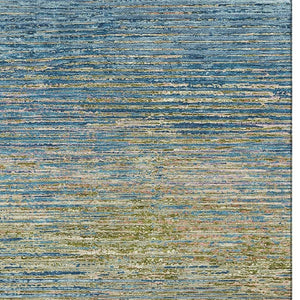 HomeRoots 10' Stylish Denim Blue & Olive Green Striped Washable Area Rug with UV Protection for High Traffic Areas 692625