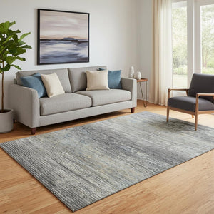 HomeRoots 5' X 8' Stylish Granite Gray and Silver Striped Washable Area Rug with UV Protection for Modern Homes 692627