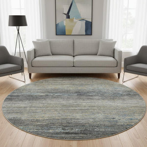 HomeRoots 8' Round Granite Gray and Silver Striped Washable Rug - Durable, Stain-Resistant, UV Protected Design 692628
