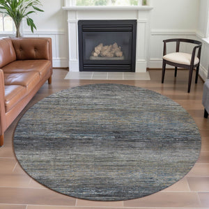 HomeRoots 8' Round Granite Gray and Silver Striped Washable Rug - Durable, Stain-Resistant, UV Protected Design 692628