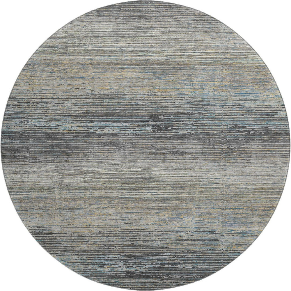 HomeRoots 8' Round Granite Gray and Silver Striped Washable Rug - Durable, Stain-Resistant, UV Protected Design 692628