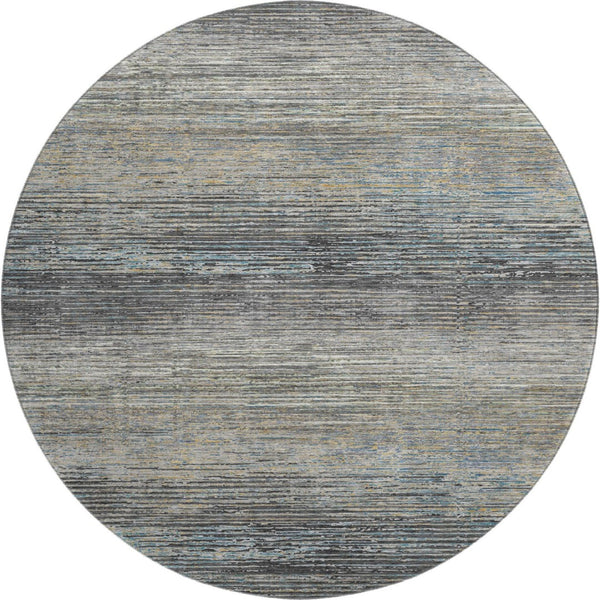 HomeRoots 8' Round Granite Gray and Silver Striped Washable Rug - Durable, Stain-Resistant, UV Protected Design 692628