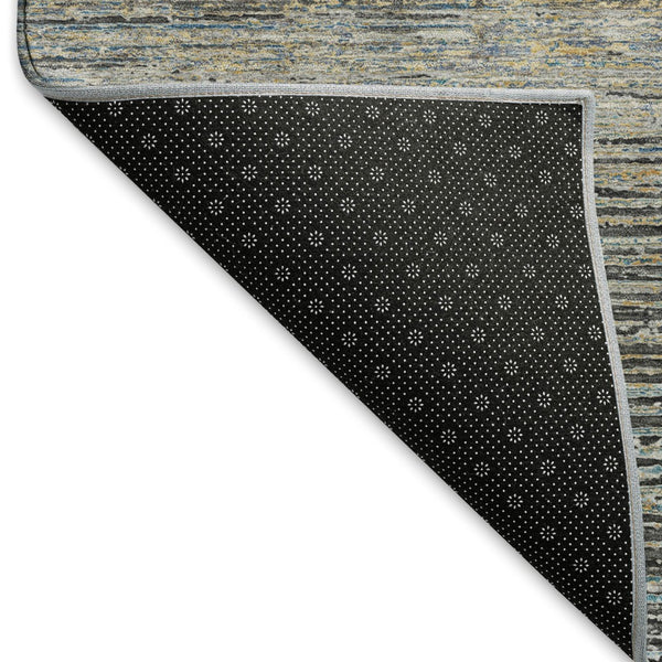 HomeRoots 8' Round Granite Gray and Silver Striped Washable Rug - Durable, Stain-Resistant, UV Protected Design 692628