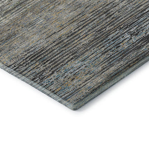 HomeRoots 8' Round Granite Gray and Silver Striped Washable Rug - Durable, Stain-Resistant, UV Protected Design 692628