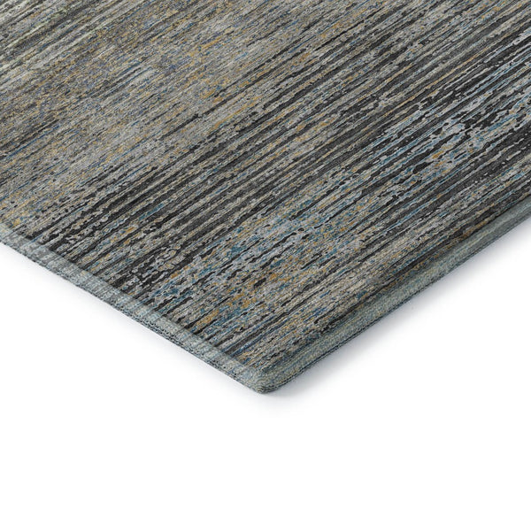 HomeRoots 8' Round Granite Gray and Silver Striped Washable Rug - Durable, Stain-Resistant, UV Protected Design 692628